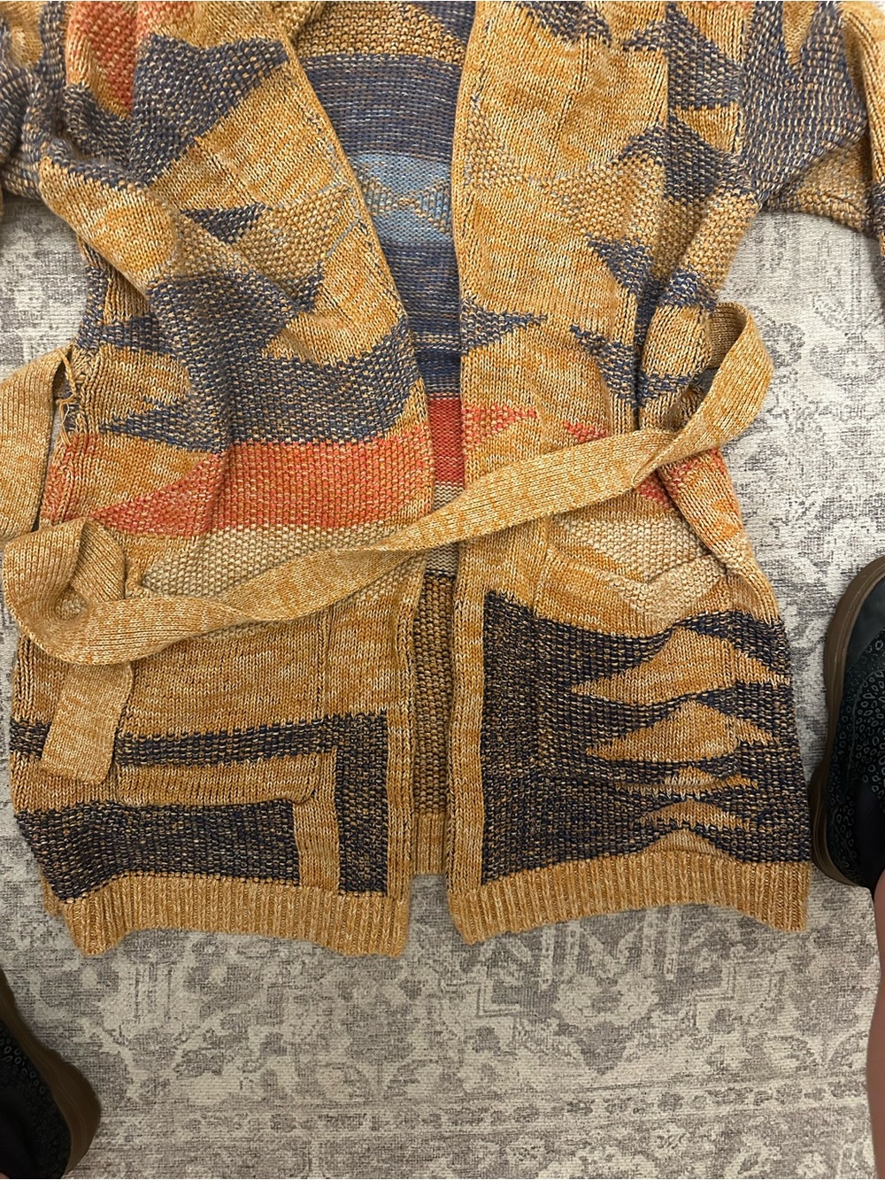 Pendleton Monterey Open Front Belted Cardigan Jacket - Mustard Multi 100% cotton - Picture 4 of 6